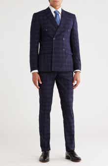 SOUL OF LONDON Navy Plaid Double Breasted Suit