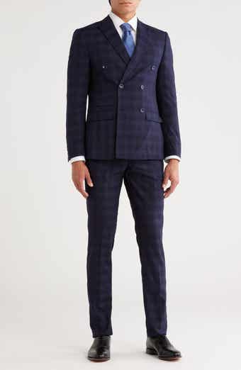 SOUL OF LONDON Navy Plaid Double Breasted Suit
