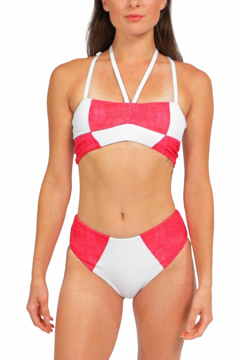 Massi Bikini Bottom With Color-Blocked Tile Pattern, Alternate, color, White and Red