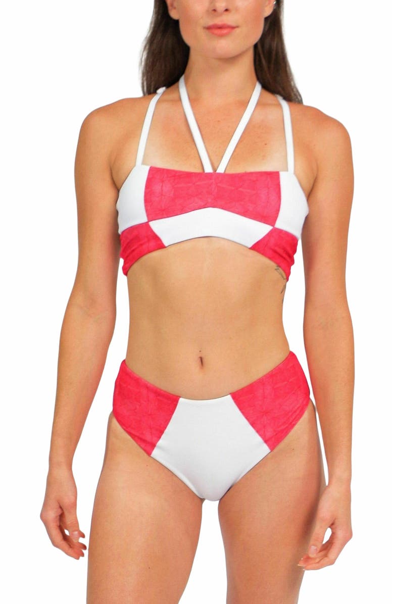 Mary Mercedes Massi Bikini Bottom With Color-Blocked Tile Pattern, Alternate, color, White And Red