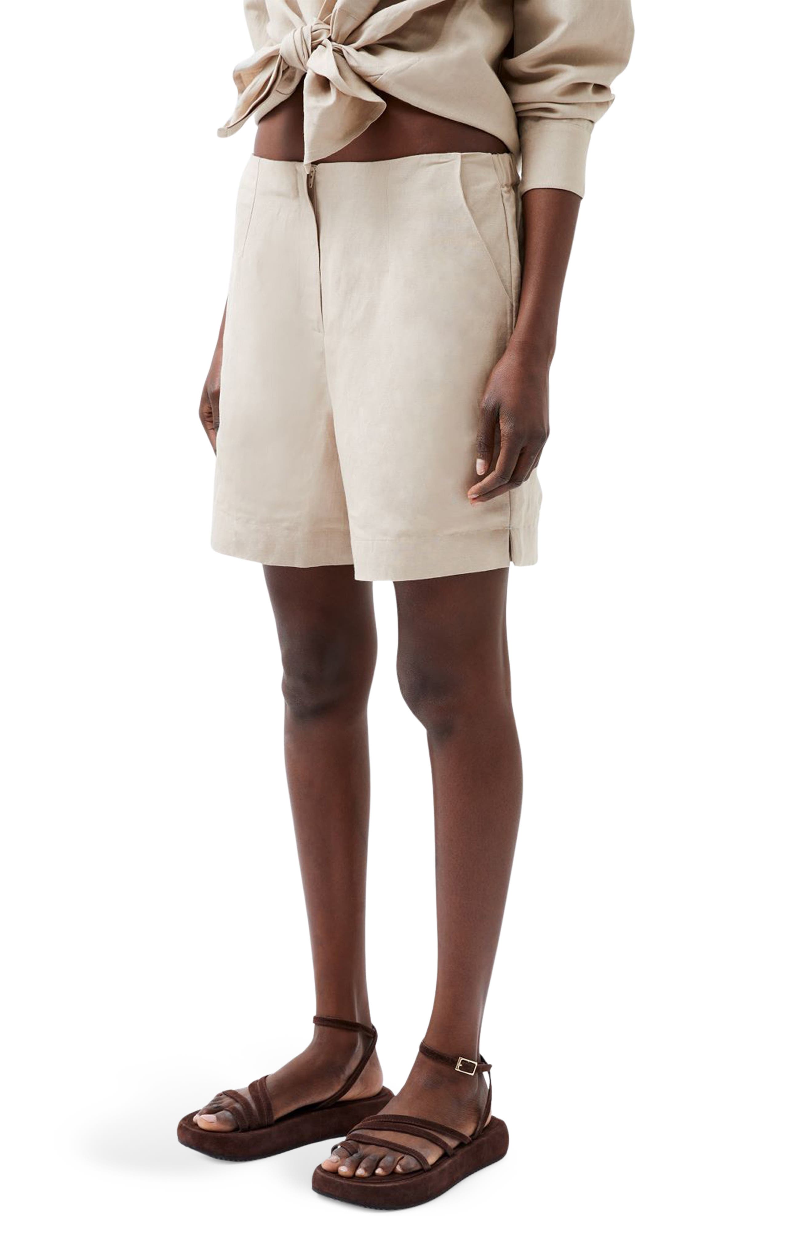 French Connection Birdie Linen Blend Tailored Shorts
