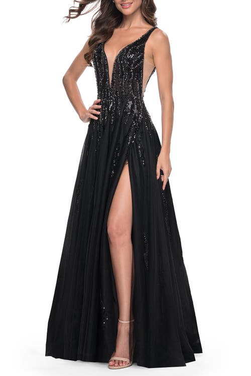 La Femme A-line Rhinestone And Beaded Embellished Prom Dress