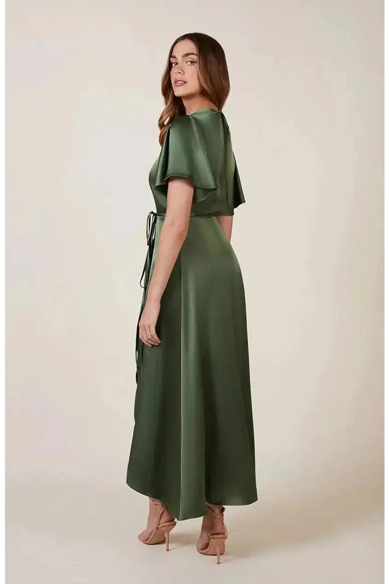 Florence Waterfall Hem Dress, Alternate, color, Olive Green