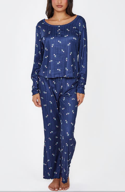 Floral Pointelle Knit Pullover Pajama Set