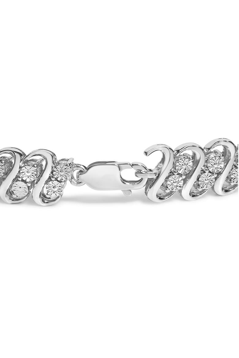 Silver 1/4 cttw Round-Cut Diamond Double Row Wrapped S-Link Bracelet, Alternate, color, White