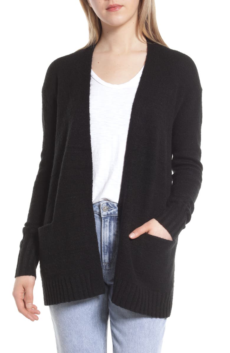 Caslon<sup>®</sup> Collarless Open Front Long Cardigan, Main, color, 