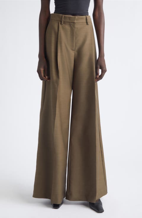 Laurence Pleated Wool & Silk Wide Leg Trousers