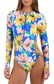 Sunshine 79 Sunflower Long Sleeve One-Piece Rashguard Swimsuit
