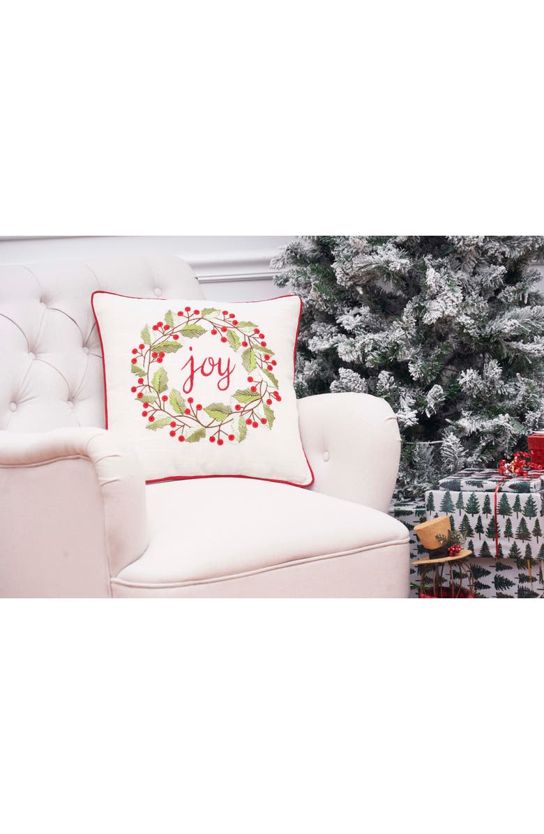 C&F Home "Joy" Christmas Berry Wreath Accent Throw Pillow 18" x 18", Alternate, color, 
