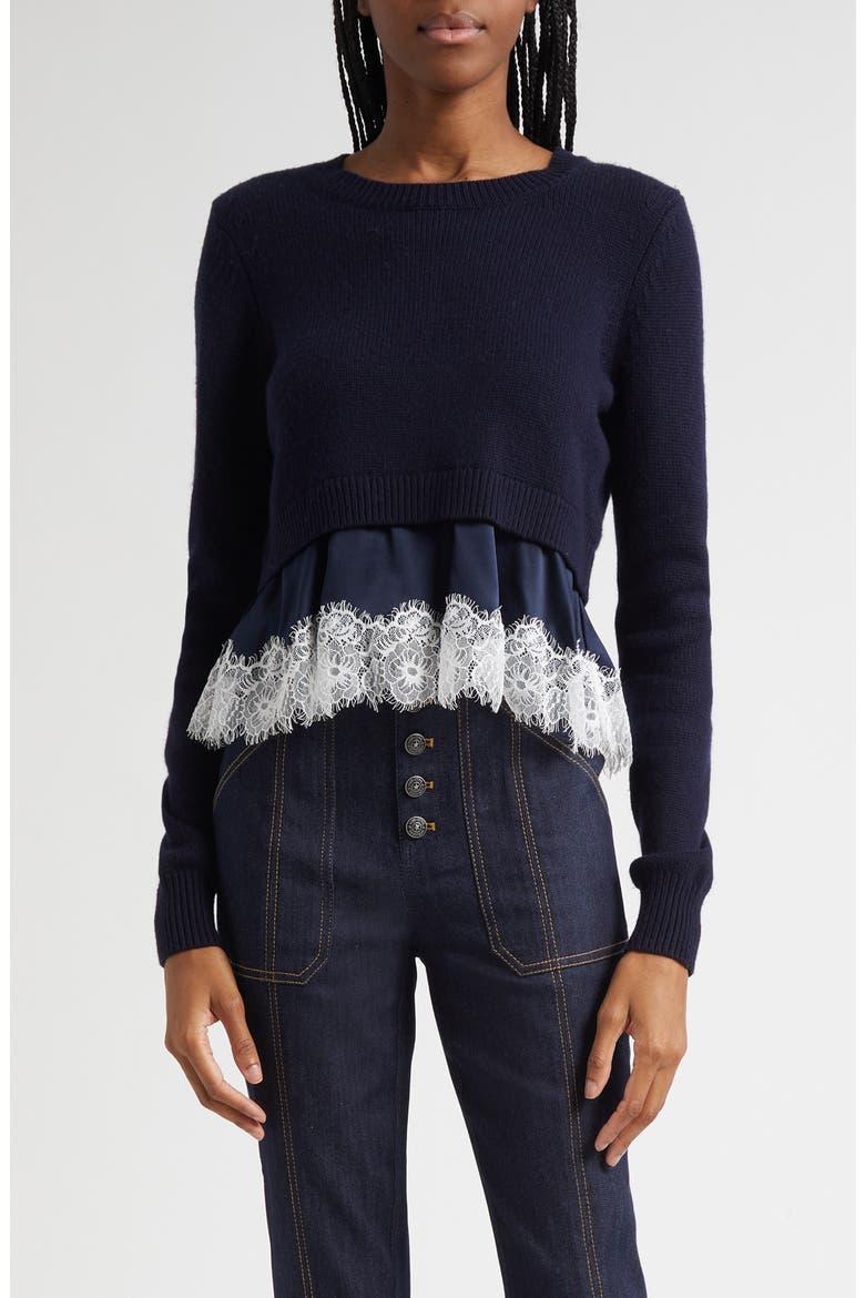 Zyla Mixed Media Sweater, Main, color, NAVY/NAVY/IVORY