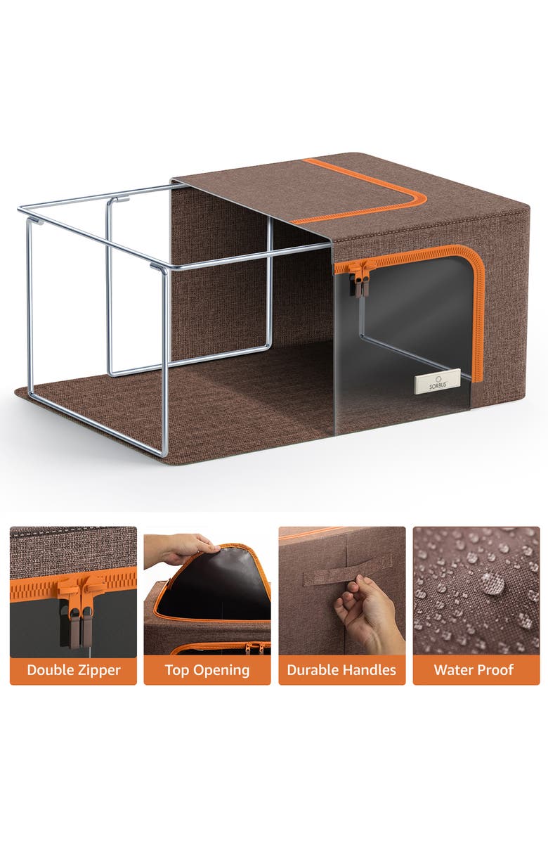 SORBUS Brown Small Zip Window Fabric Storage Box - Set of 2, Alternate, color, 