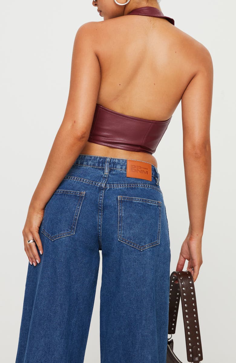 Princess Polly Palladia Jordy Grommet Faux Leather Corset Halter Top, Alternate, color, Dark Red