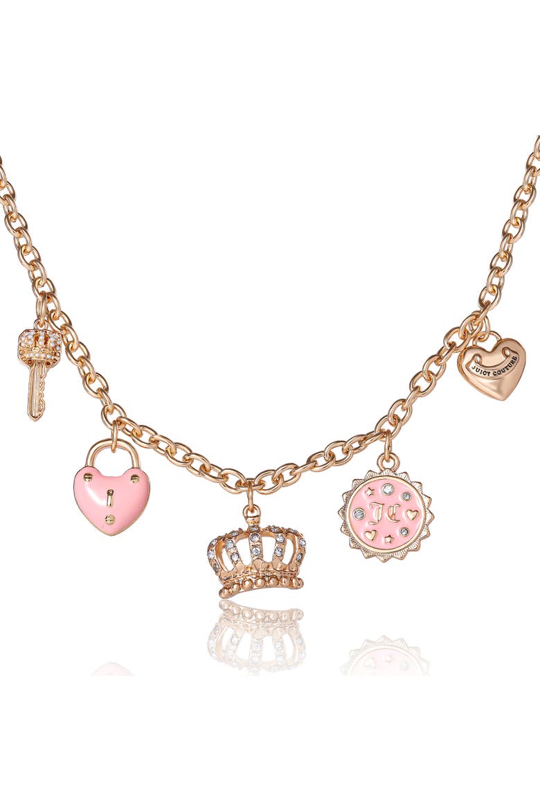 Gold-Tone Crystal Charm Necklace, Main, color, gold, pink