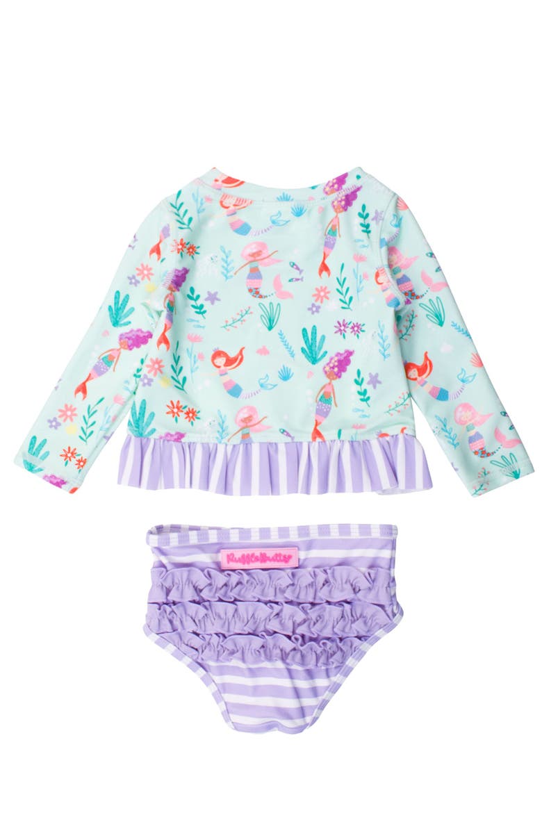 RuffleButts Baby Girls UPF50+ Long Sleeve Rash Guard Bikini, Alternate, color, Mermaid Princess