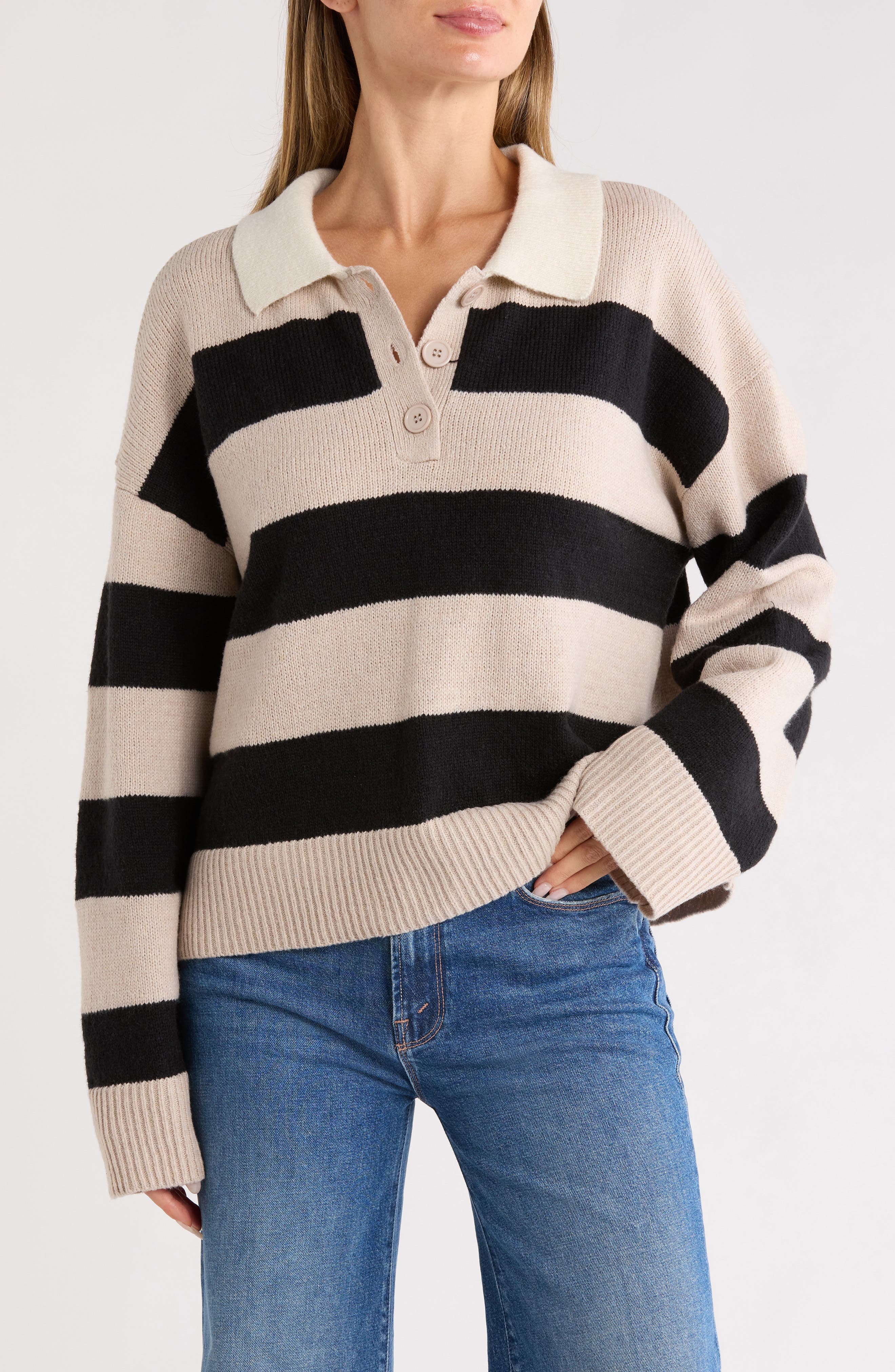 Sanctuary Stripe Rugby Polo Sweater
