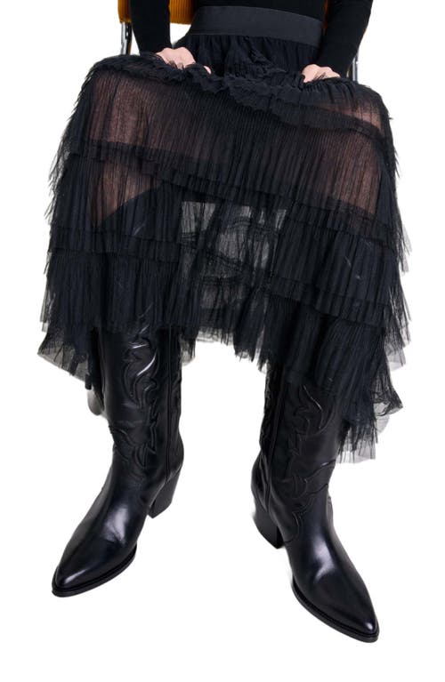 Maje Tulle Midi Skirt In Black