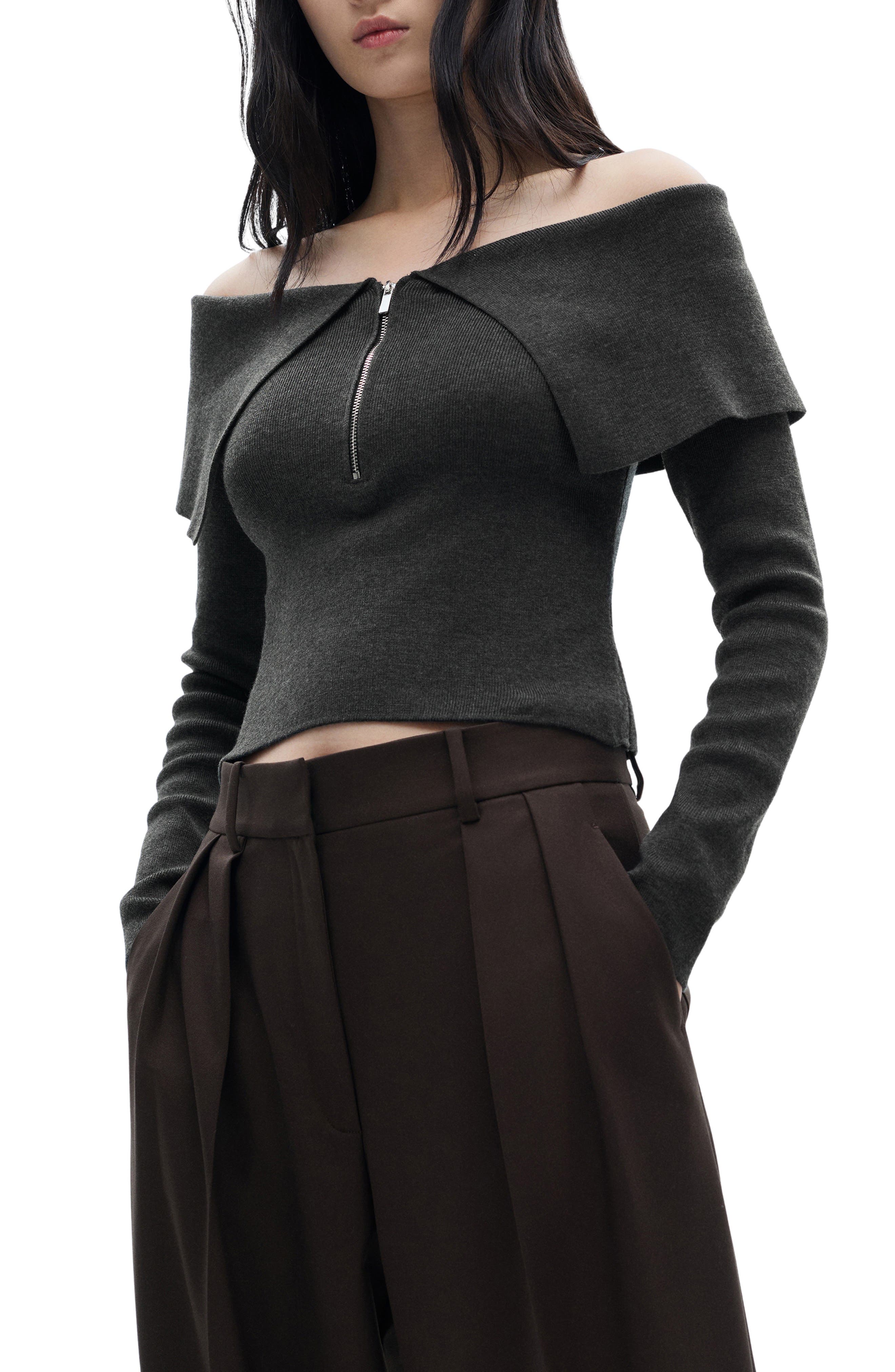 Off the Shoulder Zip Front Cardigan - image 3