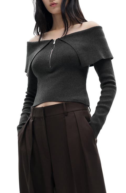 Off the Shoulder Zip Front Cardigan