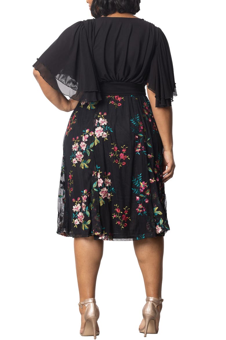 Lillian Embroidered Flutter Sleeve Cocktail Dress, Alternate, color, ONYX