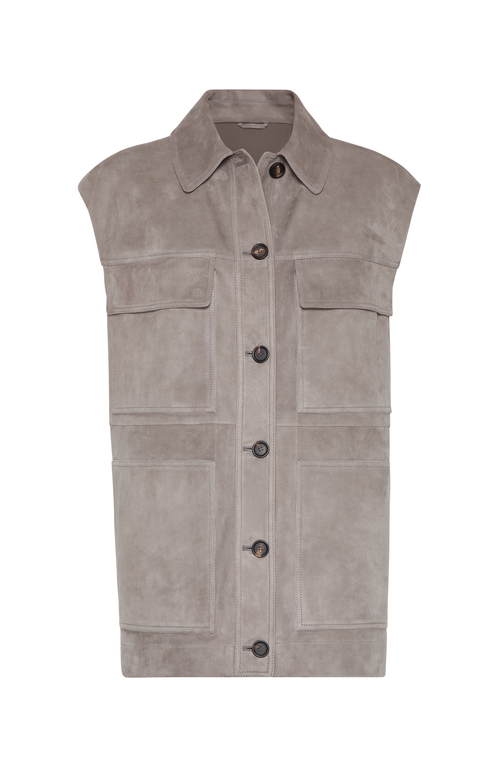 Shop Brunello Cucinelli Couture Suede Vest In Taupe
