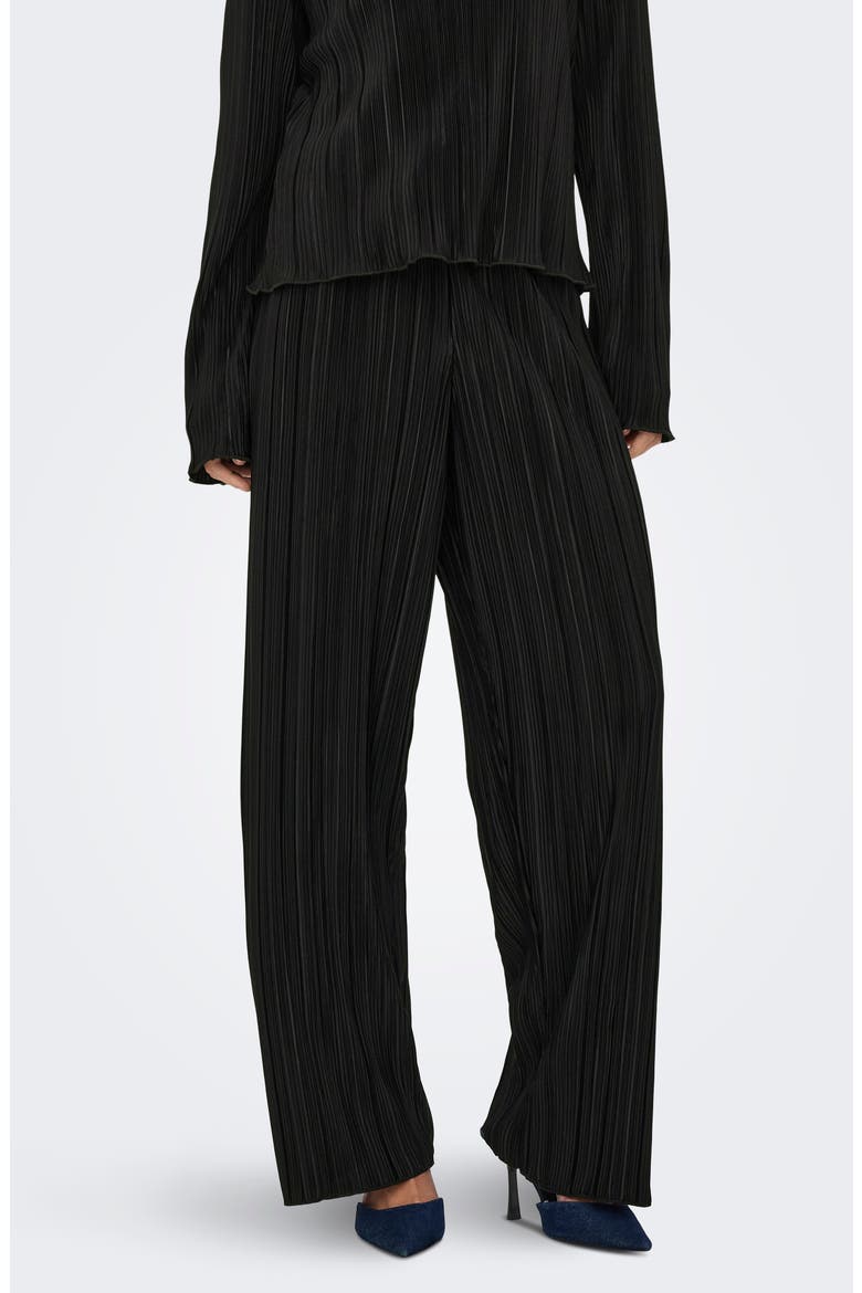 Pery High Waist Plissé Flare Leg Pants, Alternate, color, BLACK