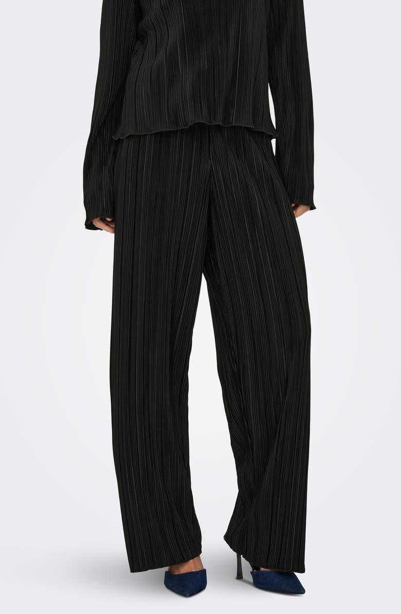 Only Pery High Waist Plissé Flare Leg Pants, Alternate, color, Black