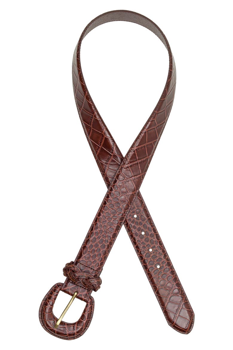 Selena Croc-Embossed Leather Belt, Alternate, color, BRITISH TAN