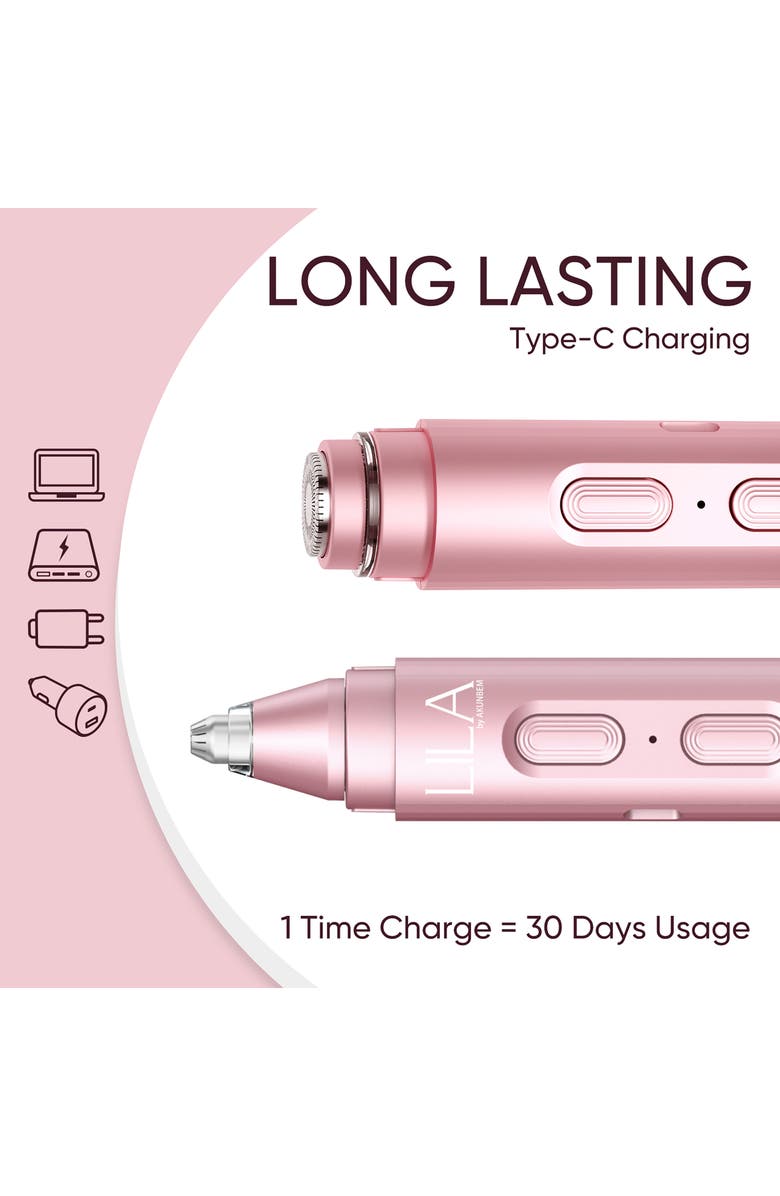 LILA BY AKUNBEM 2-in-1 Portable Facial Shaver & Eyebrow Trimmer in Bloom, Alternate, color,
