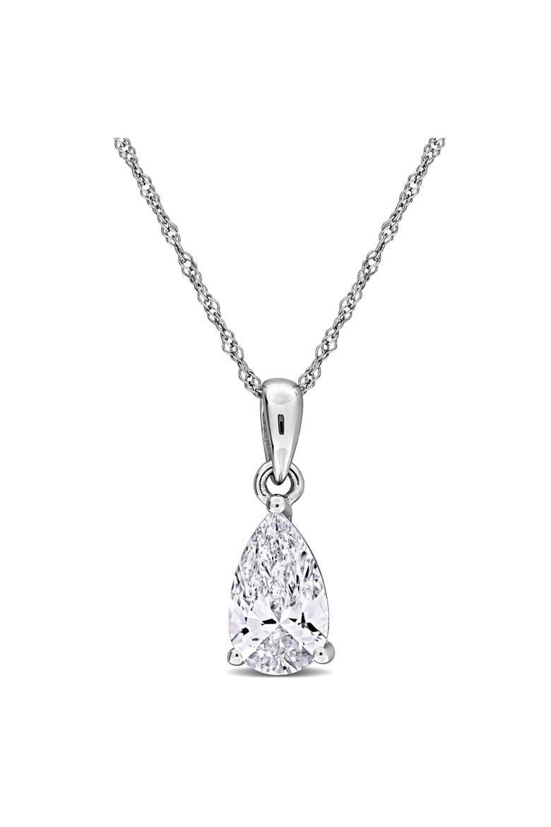 Lab-Grown Diamond Solitaire Pear Necklace 10k, Main, color, White Gold