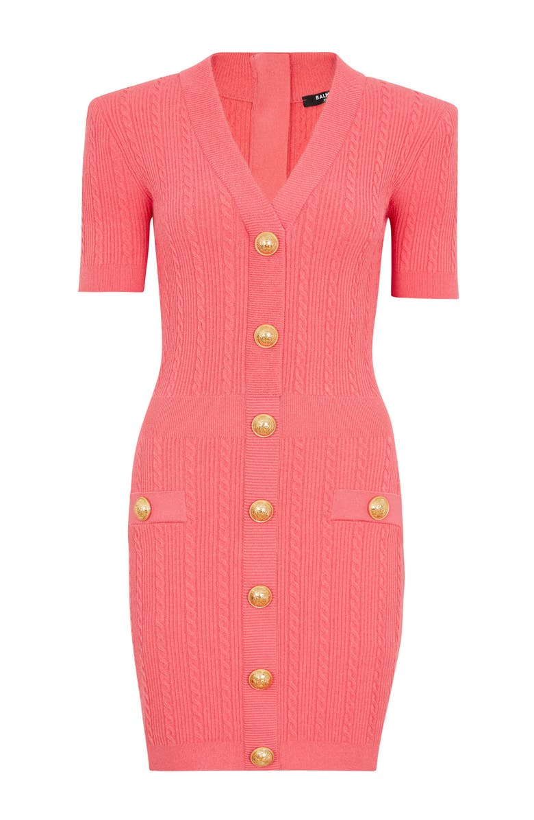 Balmain Two-Tone Cable-Knit Bodycon Dress, Main, color, Pink