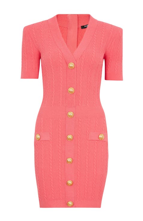 Two-Tone Cable-Knit Bodycon Dress