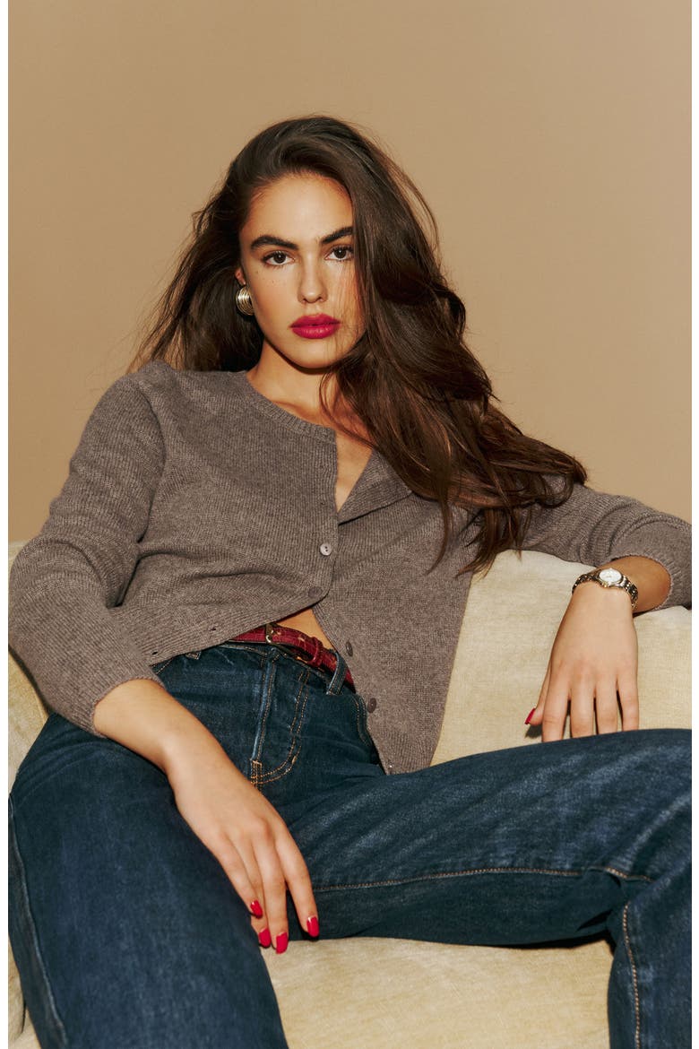 Clara Cashmere Crew Cardigan, Alternate, color, COCOA