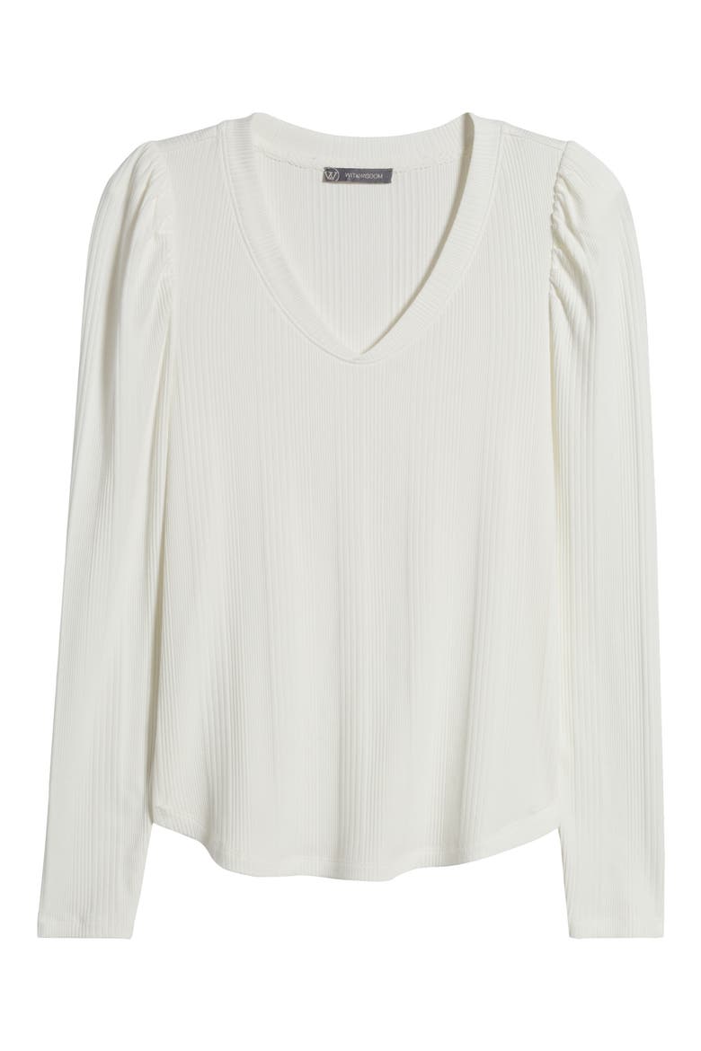 Puff Shoulder Rib Top, Alternate, color, WHITE
