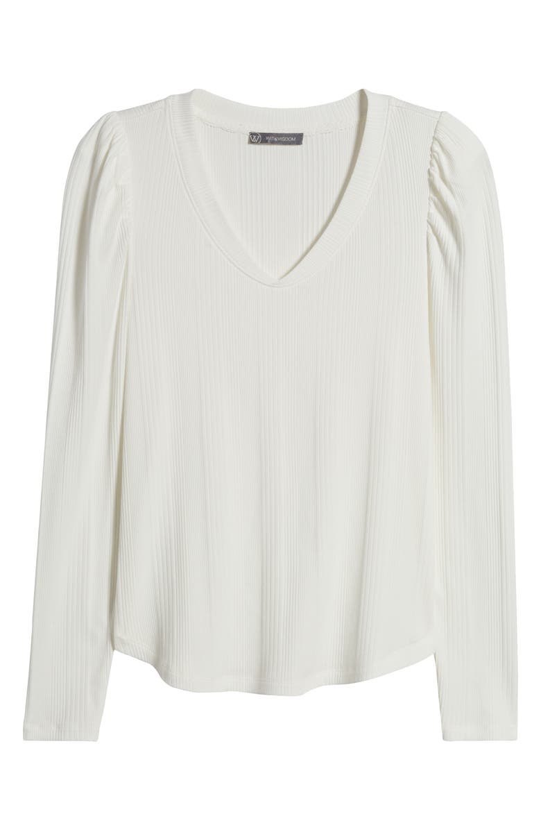 Wit & Wisdom Puff Shoulder Rib Top, Alternate, color, White