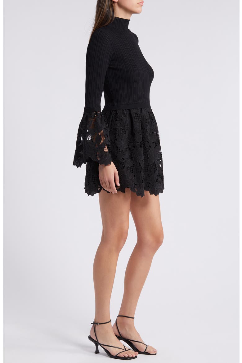 Matilde Mixed Media Mock Neck Long Sleeve Minidress, Alternate, color, BLACK