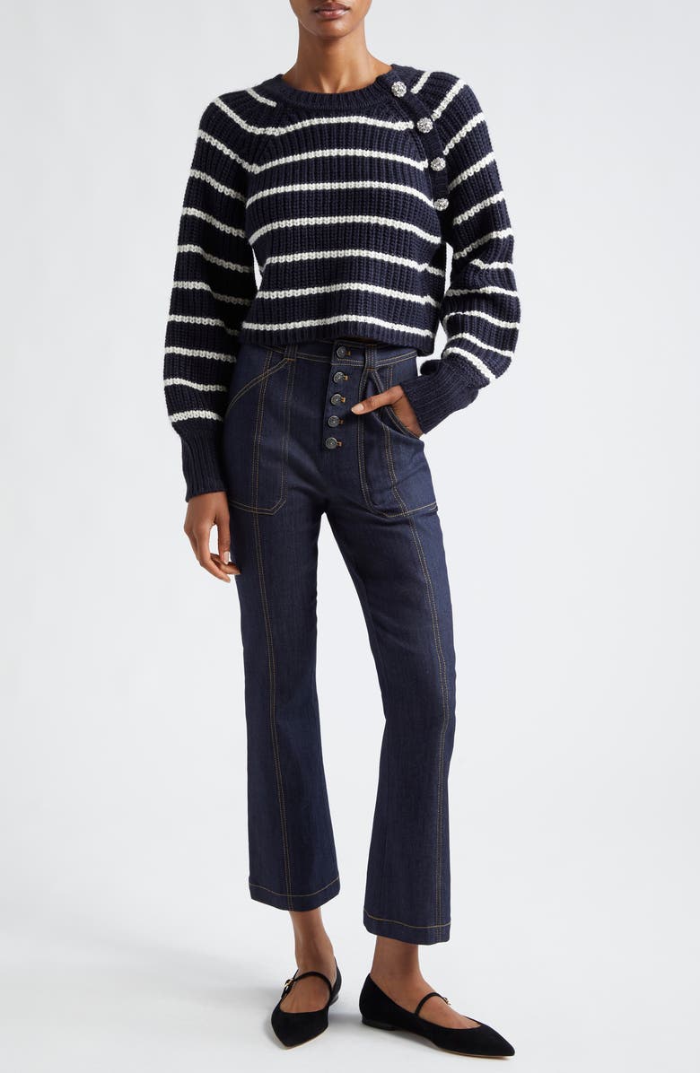 Cinq à Sept Keren Stripe Sweater, Alternate, color, Navy/ Ivory