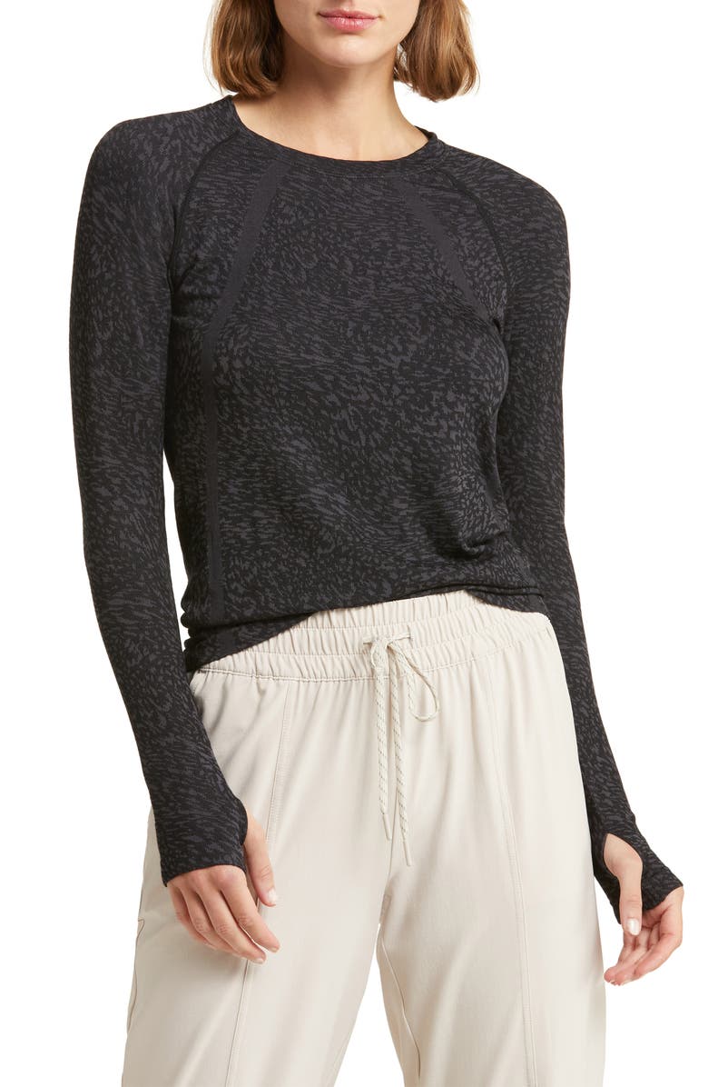 Zella Seamless Jacquard Long Sleeve T-Shirt, Main, color, 