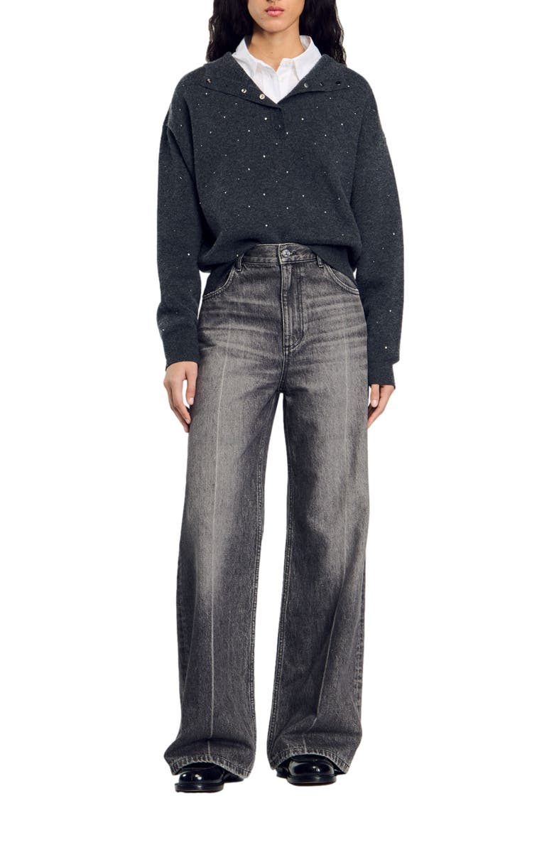 SANDRO Rhinestone hooded sweater, Alternate, color,