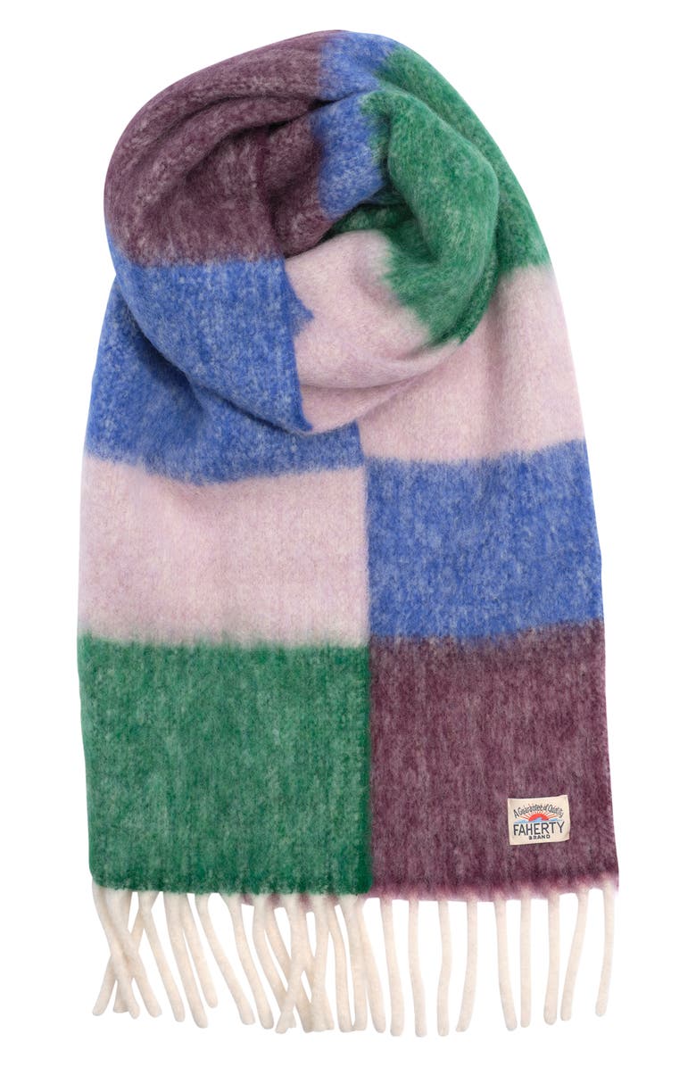Faherty Colorblock Stripe Fringe Scarf, Main, color, Blue/ Green