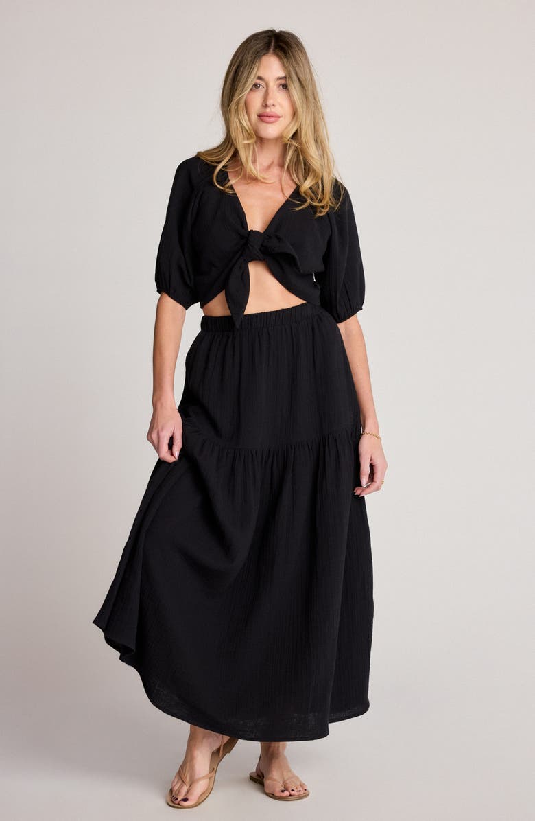 Sunday Ritual Double Bubble Tie Front Crop Top, Alternate, color, Black