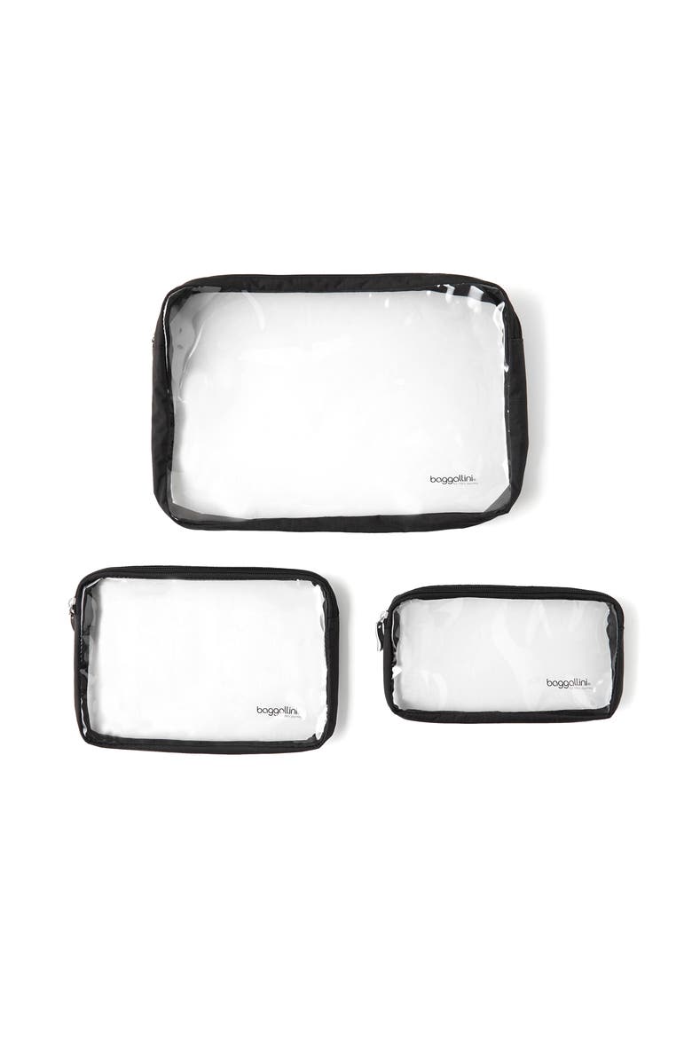 Clear Travel Pouches 3 Piece Set, Main, color, Black
