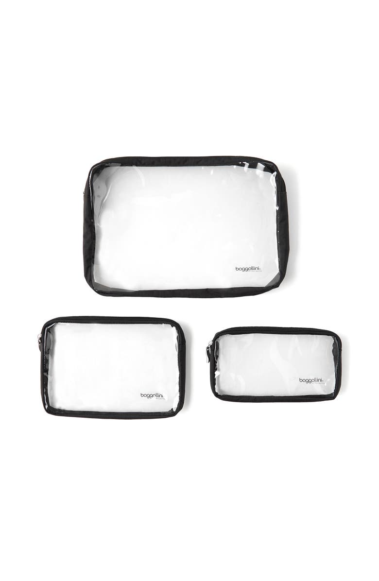 BAGGALLINI Clear Travel Pouches 3 Piece Set, Main, color, Black