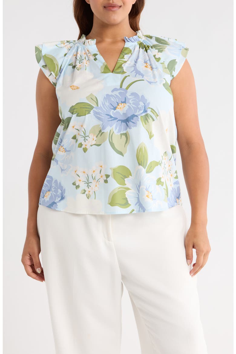 Sloane Floral Ruffle Top, Main, color, LIGHT BLUE/ MULTI