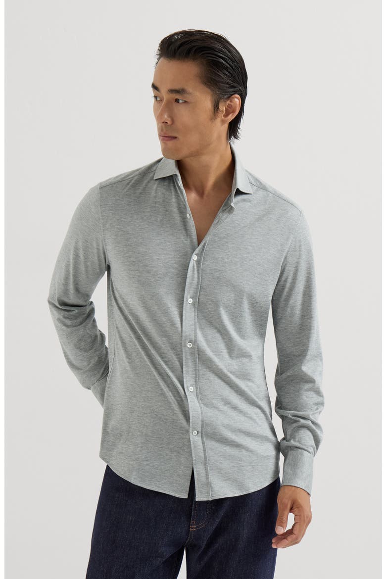 Silk and cotton lightweight jersey shirt with spead collar, Main, color, Grey