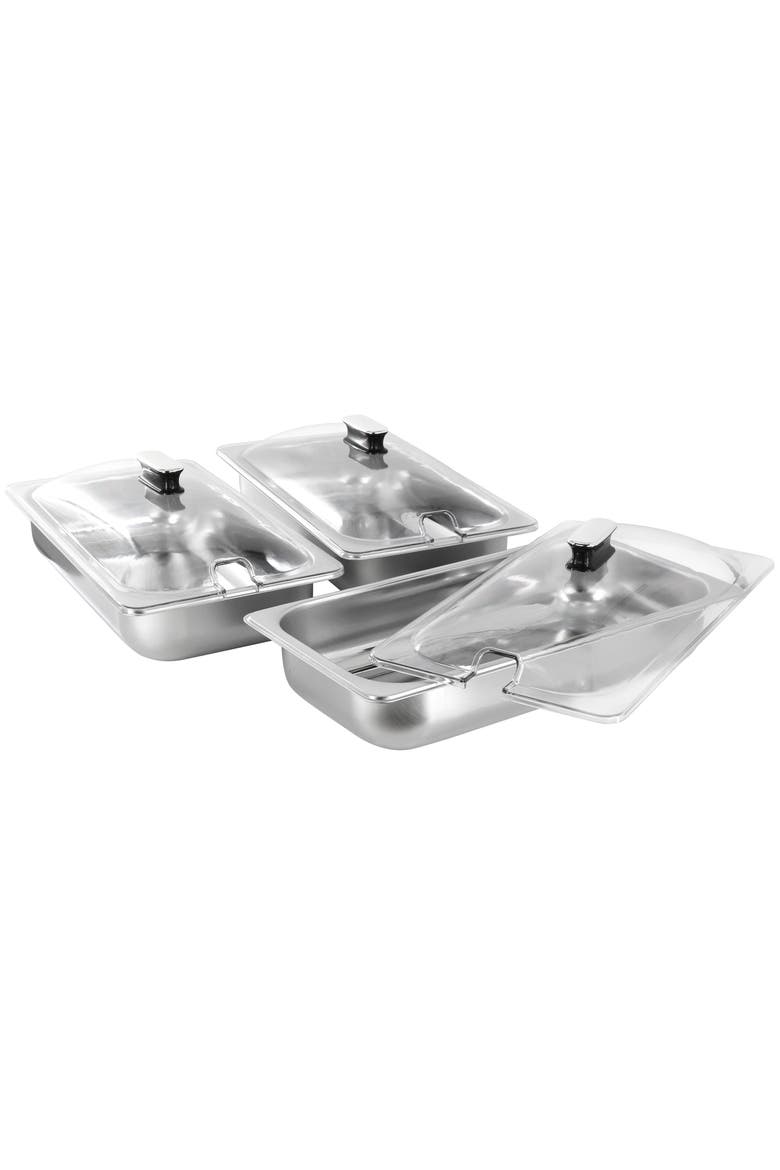 3-in-1 Electric Chaffing Buffet Server and Warming Tray with Triple 2.63 Quart Trays and 8.6 Quart Baking Pan, Alternate, color, Grey