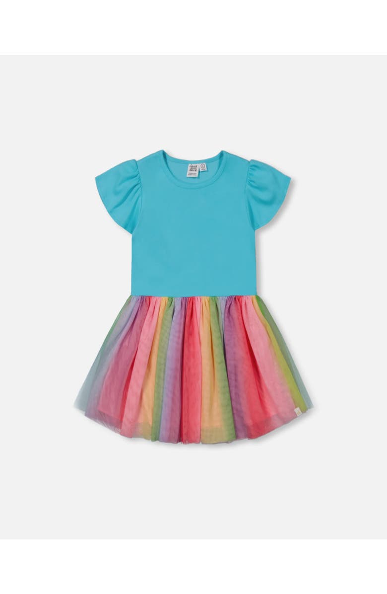 Deux par Deux Girl's Bi-Material Dress With Printed Mesh Skirt Multicolored, Main, color, 