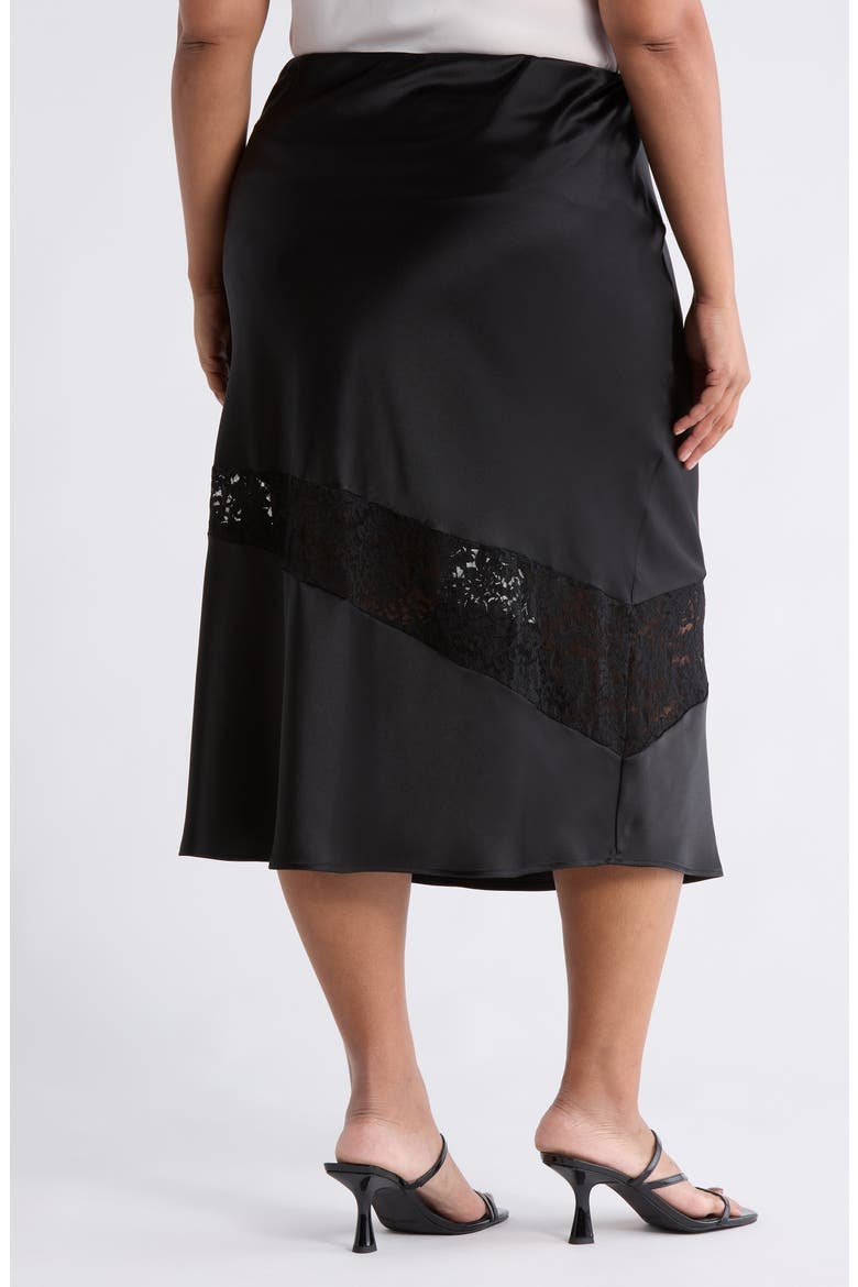 Satin & Lace Midi Skirt, Alternate, color, BLACK