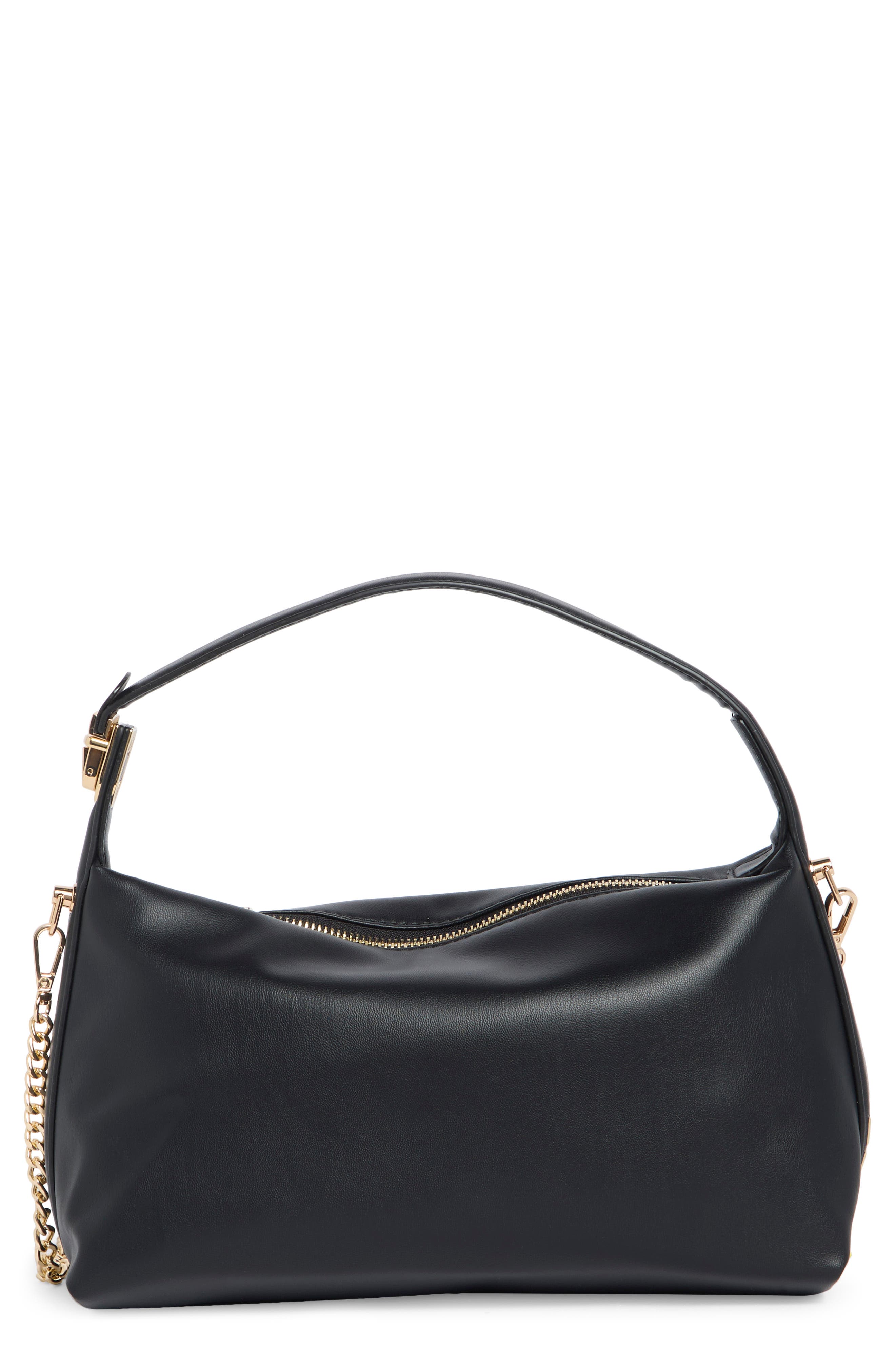 Faux Leather Top Handle Shoulder Bag, Main, color, BLACK