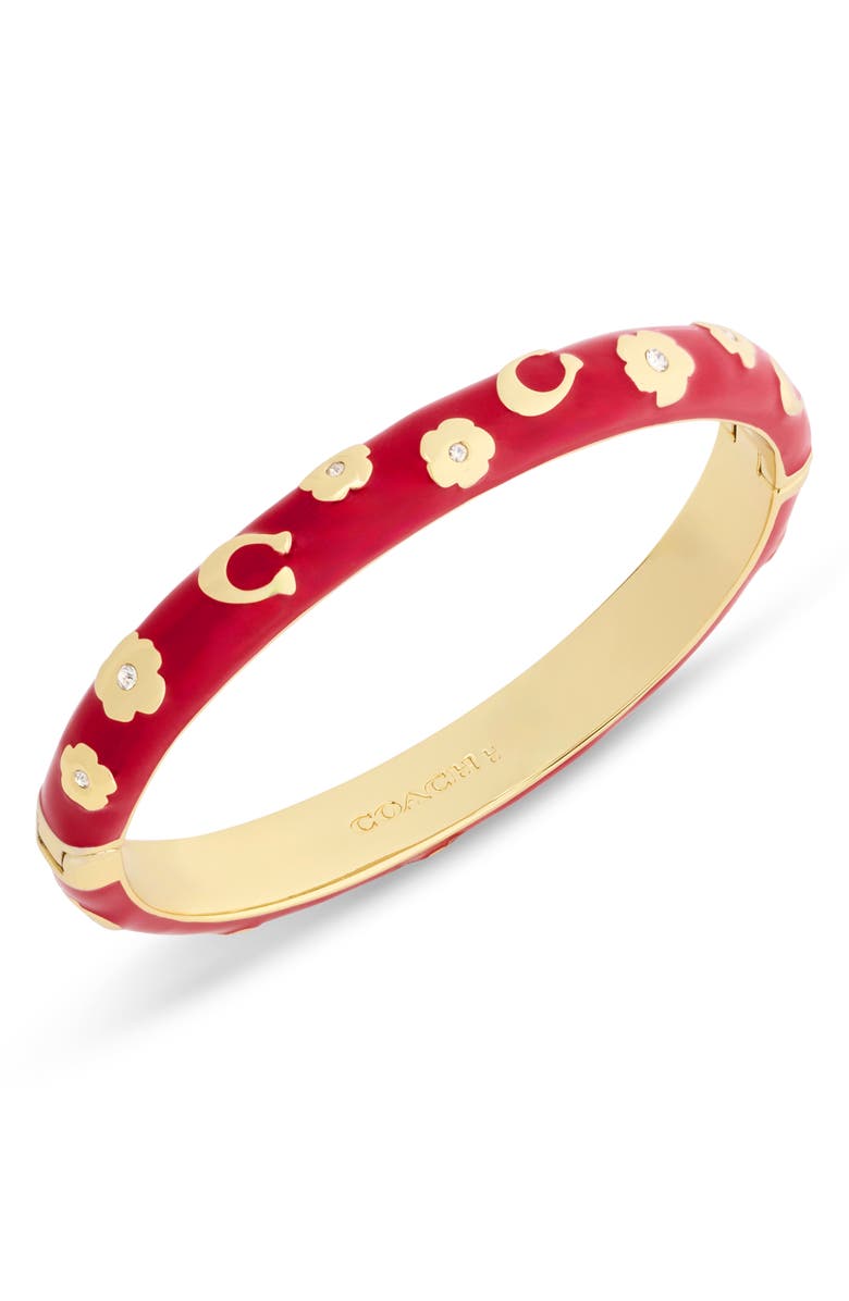 COACH Chubby Floral Enamel Hinged Bangle, Alternate, color, Red/ Gold