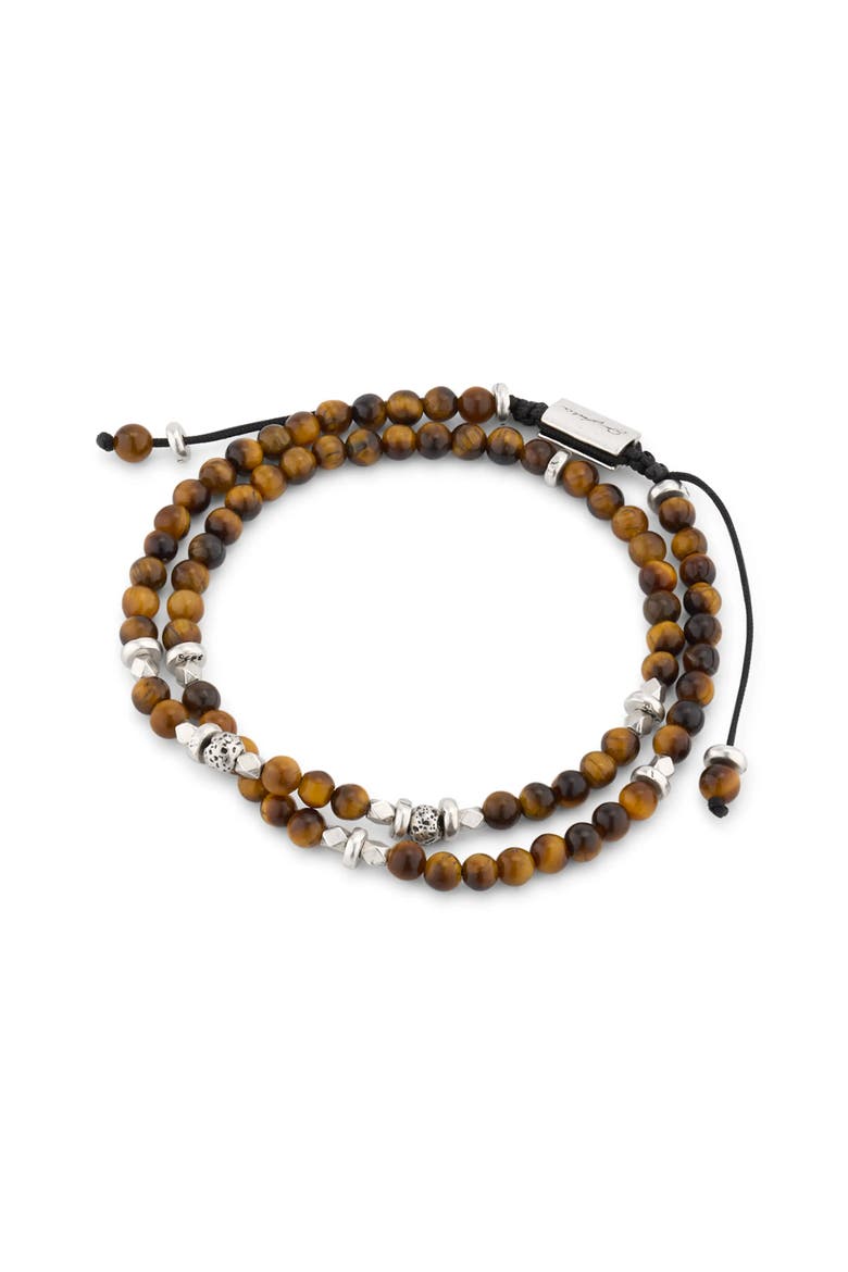Tiger Eye Double Wrap Pull Cord Bracelet, Main, color, Brown